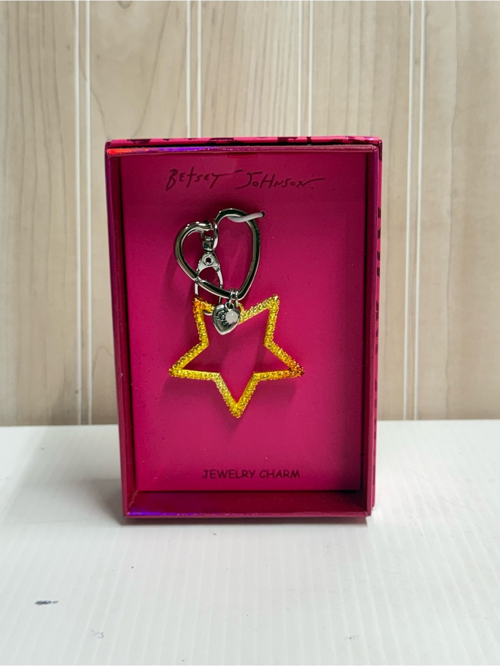 Betsey Johnson Yellow Glitter Star Key & Card Holder Charm
